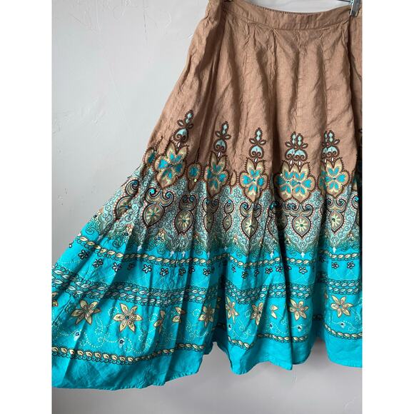 Coldwater Creek Colorful Boho Linen Blend Floral Sequin Bead Midi Skirt- Size M - Picture 2 of 7